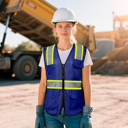 Safety Vest for Women 9 pockets Womens Safety Vest, Blue L - color: Blue, size: Large