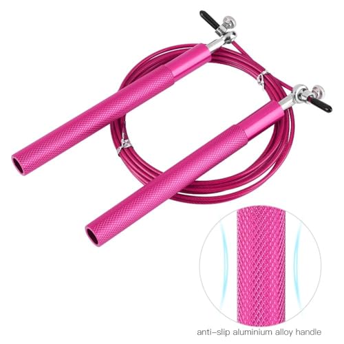 Aluminum Alloy Jump Rope with Ball Bearings – Skipping Rope for Speed Training, Non-Slip Grip and Adjustable PVC Cable - color: Pink