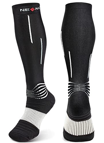 NEENCA Compression Socks, Medical Athletic Calf Socks for Injury Recovery & Pain Relief, Sports Protection—1 Pair, 20-30 mmhg - color: Black White, size: Large