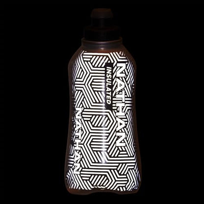 Nathan SpeedDraw 2 Insulated Handheld Running Water Bottle Flask – Double-Wall Insulation, Ergonomic Grip, Blast Valve Cap, Phone & Key Storage Pockets, Reflective Design - 18oz Insulated - Black - color: Black 18oz Insulated