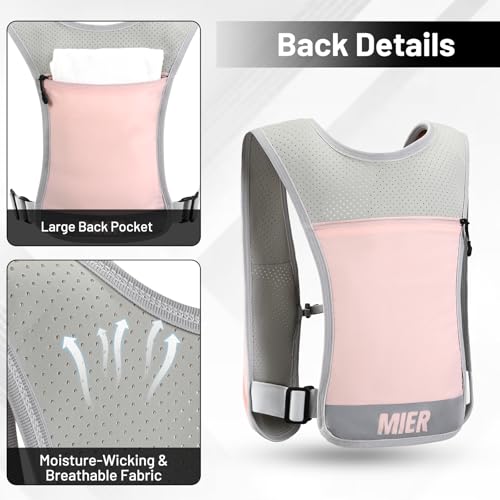 MIER Reflective Running Vest for Men Women with 500ml Soft Hydration Flask - color: Pink, size: XSmall/Small