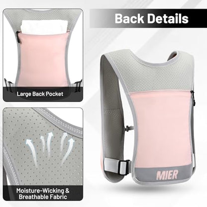 MIER Reflective Running Vest for Men Women with 500ml Soft Hydration Flask - color: Pink, size: XSmall/Small