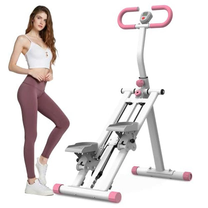 Upgraded Vertical Climber Stair Stepper with Resistance Bands, Full Body Home Workout Machine, Adjustable Handlebar & Digital Monitor - color: White&Pink