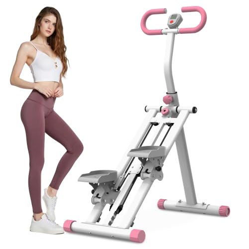 Upgraded Vertical Climber Stair Stepper with Resistance Bands, Full Body Home Workout Machine, Adjustable Handlebar & Digital Monitor - color: White&Pink