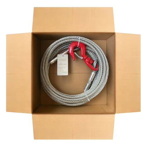 YATOINTO Galvanized Steel Winch Cable, 3/8" Towing Cable Heavy Duty, 13980LBS Breaking Strength, with Swivel Hook 2T and 2 Aluminum Rings, 6x19 Strand Core Steel Cable for Crane Tow Truck (50 FT) - size: Max Capacity:13980LBS