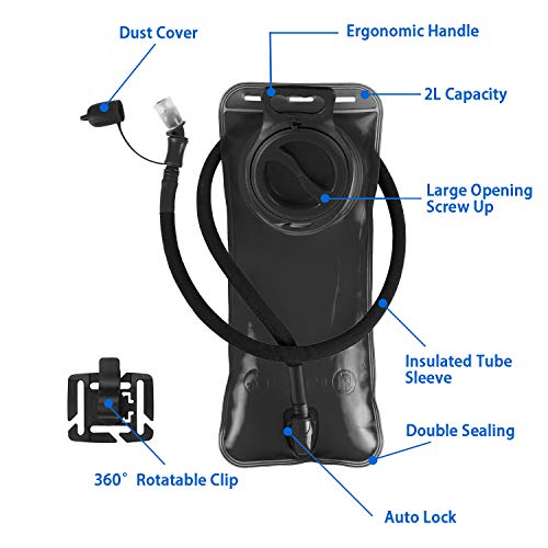 Hydration Bladder 1.5L-2L-3L,Leak Proof Water Reservoir with Insulated Sleeve, BPA Free Military Water Storage Bladder Bag Hydration Pack Replacement,Great for Bicycling Hiking Camping Hunting Running - color: 2L-Black