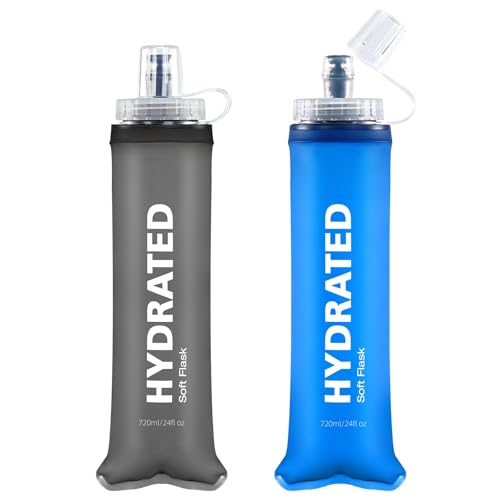 WEMEET 24oz Collapsible Soft Water Bottle, BPA-Free, Soft Flask with Bite Valve, for Climbing, Running, Hiking, Marathon (Bule & Grey, 2Pack) - style: 24 Ounces
