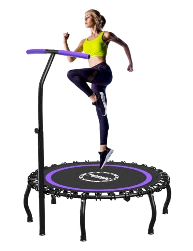 YORIN Rebounder Tranpoline for Adults, 330LBS Fitness Indoor Tranpoline, 40" 48" 50" Mini Exercise Tranpoline with Bungees, Stable Quiet Workout Small Tranpoline, Equipment Exercise at Home - color: Purple (W/ Bar), size: 48inch