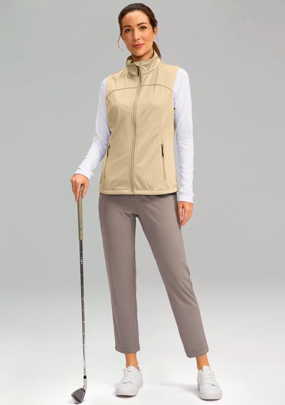 Soothfeel Women's Vest with 4 Pockets Lightweight Jacket Hiking Travel - color: Khaki, size: Small