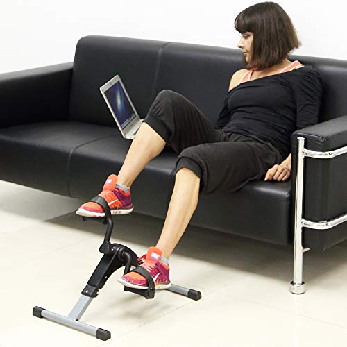Folding Pedal Exerciser, Mini Exercise Bike Under Desk Bike - color: Silver