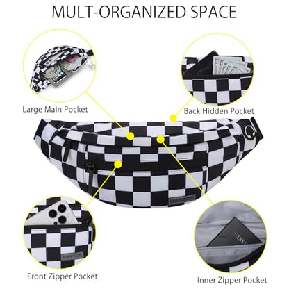 MAXTOP Large Checkered Fanny Pack Crossbody Belt Bag for Shopping Traveling - color: Checkered-Black