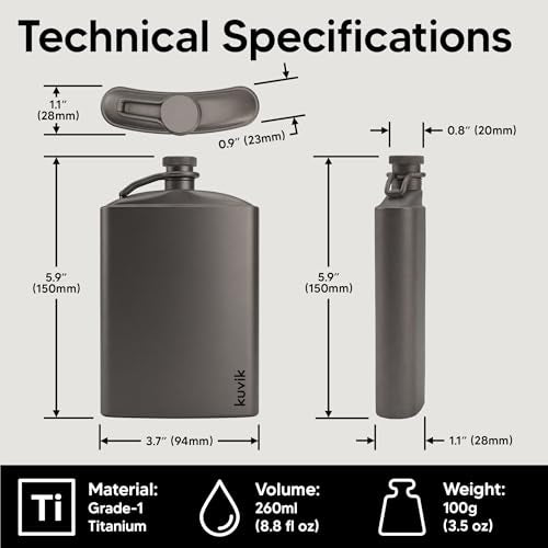 Kuvіk Titanium Flask - 8.8 oz (260ml) - Ultralight Flask for Backpacking