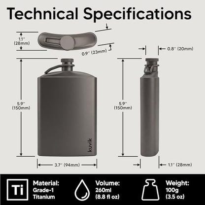 Kuvіk Titanium Flask - 8.8 oz (260ml) - Ultralight Flask for Backpacking