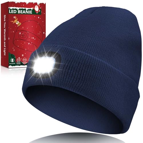 LED Beanie with Light Unisex, Gifts for Men Women, Winter Caps - color: Navy Blue