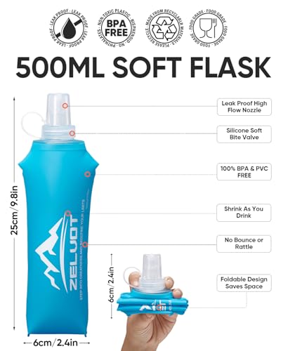 Zelvot Running Vest Collapsible Water Bottle, TPU 500ml Soft Flask (White) - color: White, size: 500 ml