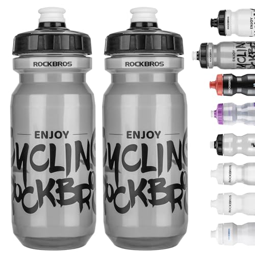 ROCKBROS Bike Water Bottle 20oz-25oz Squeeze Cycling Water Bottle BPA Free - color: 20oz Transparent Black, style: 2 Pack