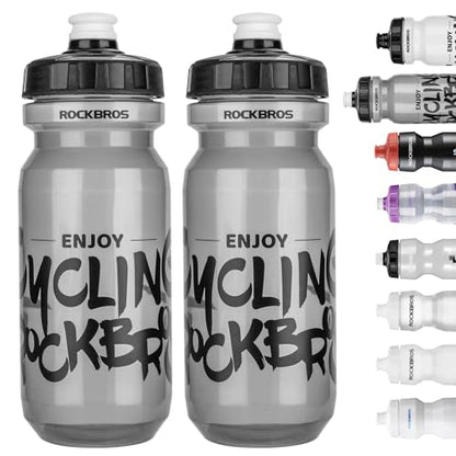 ROCKBROS Bike Water Bottle 20oz-25oz Squeeze Cycling Water Bottle BPA Free - color: 20oz Transparent Black, style: 2 Pack