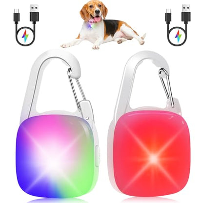 Dog Collar Light, 2 Pack Rechargeable Dog Light Clip On, 80LM Brightness 4 Color Modes Dogs Lights for Night Walking, Waterproof Pet Camping Essentials for Running, Cycling, Hiking (White)