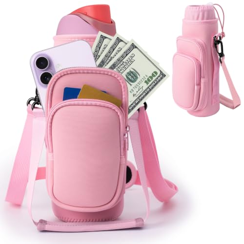 Water Bottle Holder Carrier Bag Fits Stanley IceFlow Owala 16/24/32/40oz - color: Rose Pink, size: 16-40 Oz wihtout Handle