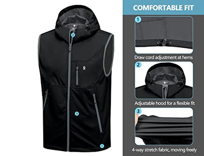 Little Donkey Andy Men's Lightweight Golf Vest Outerwear - color: Hooded Black, size: XX-Large