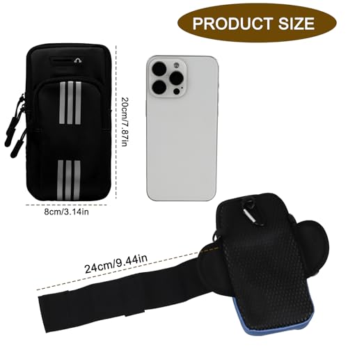 Running Phone Holder, Waterproof Double-Sided Zipper Running Arm Band with Headphone Jack and Reflective Strip, Cell Phone Purse with Detachable and Adjustable Shoulder Strap (Blue) - color: Blue