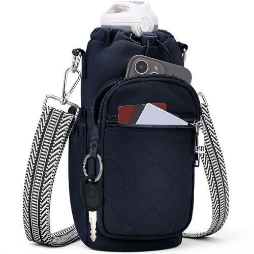 SYTRAH Water Bottle Carrier Bag with Strap, Insulated Corssbody Purse - color: Dark Blue