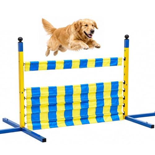 Silipull Dog Agility Jump Set, Heavy Duty Metal Dog Agility Equipment with 9 Adjustable Heights, Foldable Dogs Hurdle Training Equipment for Small, Medium & Large Dogs, Carrying Bag Included