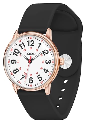 TKIIOER Nurse Watch for Nurse Medical Professionals Students Women Men, 50M Waterproof 12/24 Hour Military Time Luminous Easy Read Dial, Second Hand Watch for Nursing - color: Rose Gold Black