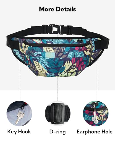 WATERFLY Running Belt Fanny Pack: Runner Marathon Jogging Waist Pack Sport Workout Exercise Fitness Phone Holder Belt for Men Women Jogger Slim Waistband Black - color: Black Leaf
