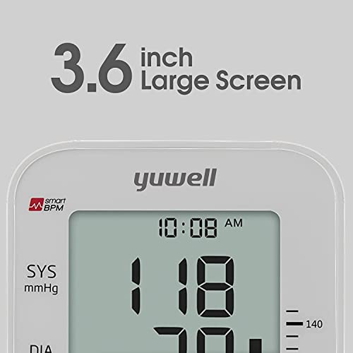 yuwell Blood Pressure Monitor, Large Upper Arm Blood Pressure Cuff, Digital Blood Pressure Machine for Home Use, Large Display, Stores 99 Readings, Voice Broadcasting with Power Adapter and Batteries - color: White