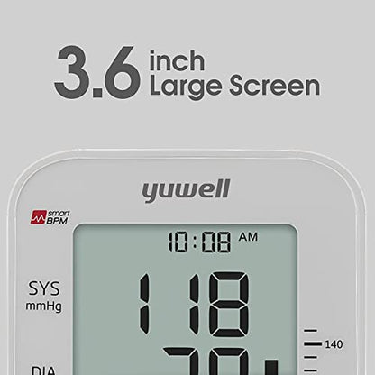 yuwell Blood Pressure Monitor, Large Upper Arm Blood Pressure Cuff, Digital Blood Pressure Machine for Home Use, Large Display, Stores 99 Readings, Voice Broadcasting with Power Adapter and Batteries - color: White