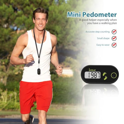 Veemoon 3D Digital Pedometer Accurate Step Counter Walking Distance Miles Calorie Counter Exercise Time Silent with Clip and Lanyard for Men Women Exercise