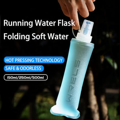 Soft Flasks Running Water Flask Folding Soft Water Bottles Small for Outdoor Sports Hiking Hydration Pack 5oz/8oz/17oz(SKY BLUE,17oz+Straw) - color: Green, style: 500ml/17oz with straw