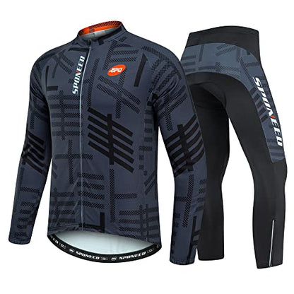 sponeed Men's Cycling Jersey Full Sleeve Riding Wear Long Sleeve T Shirts Pants - color: Fleece Grey Multi, size: XX-Large