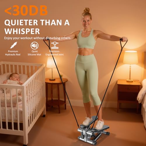 Stair Stepper with Resistance Bands for Home Exercise, Mini Stepper Machine for Indoor Fitness, Portable Home Gym Stepper for Full Body Workout, 300LBS Capacity - style: Silver