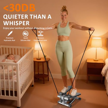 Stair Stepper with Resistance Bands for Home Exercise, Mini Stepper Machine for Indoor Fitness, Portable Home Gym Stepper for Full Body Workout, 300LBS Capacity - style: Silver