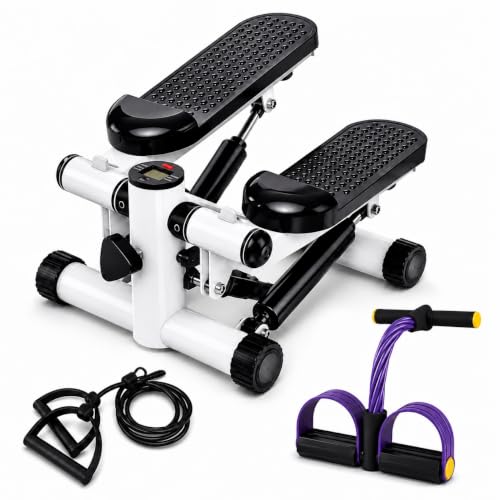 Mini Stepper for Exercise at Home, Stair Stepper with Resistance Bands, 300LBS Capacity Hydraulic Fitness Stepper with LCD Monitor, Full Body Cardio Workout Machine for Weight Loss & Leg Exercise