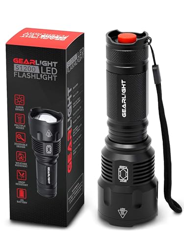 GearLight High-Powered LED Flashlight S1200 - Mid Size, Zoomable, Water Resistant, Handheld Light - High Lumen Camping, Outdoor, Emergency Flashlights - S1200-1 Pack, (Batteries Not Included) - color: S1200 Black, size: Battery Powered
