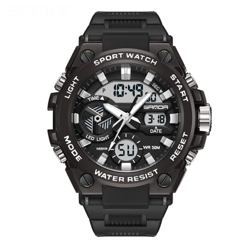 AIMES Men's Watches Sports Outdoor Waterproof Military Watch LED Date Alarm Stopwatch Multi-Function Tactics Big Face Wristwatch for Men - color: 3311-Black white