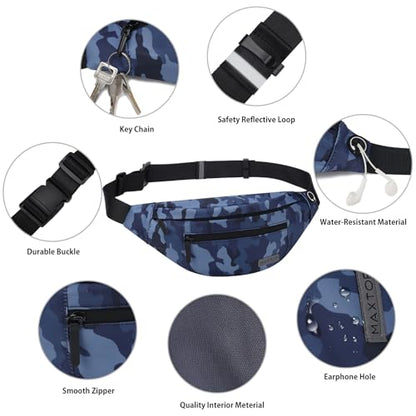 MAXTOP Large Fanny Pack Cross Body Bag Camo Belt Bag with Headphone Jack - color: Camo Gray Blue