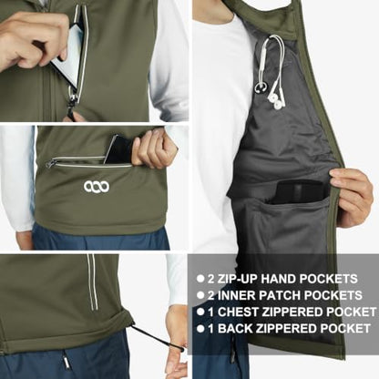 33,000ft Men's Windproof Lightweight Golf Vest Outerwear Sleeveless Jacket - color: Army Green, size: Small