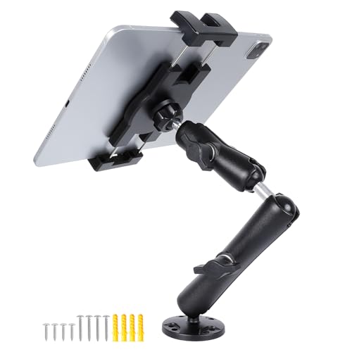 Dashboard Mount Tablet Holder for Truck, Heavy Duty Drill Base with Aluminum Arm Tablet Mount for Car, Wall, Boat, Desk, Compatible with iPad Pro Air Mini, 4.7-12.9″ Tablets and Phones (PTM-28)