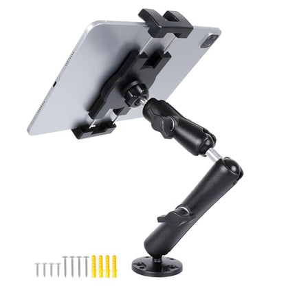 Dashboard Mount Tablet Holder for Truck, Heavy Duty Drill Base with Aluminum Arm Tablet Mount for Car, Wall, Boat, Desk, Compatible with iPad Pro Air Mini, 4.7-12.9″ Tablets and Phones (PTM-28)