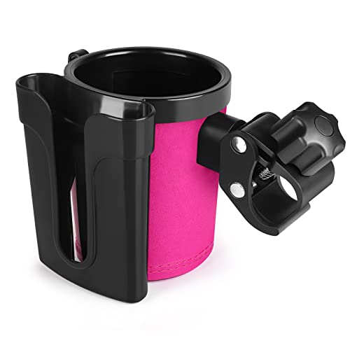Accmor Stroller Cup Holder with Phone Keys Holder, 3-in-1 Universal Cup Holder, Drinks Bottle Holder for Stroller, Bike, Wheelchair, Walker, Scooter - color: Black Pink