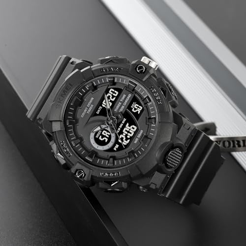 FANMIS Men's Analog Digital Sports Watch 50M LED Backlight Military Watch - color: Black