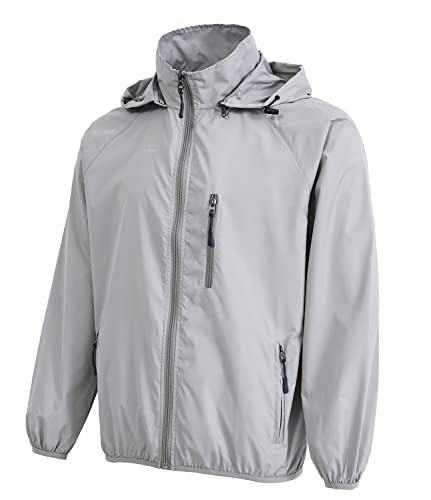 Men's Lightweight Waterproof Jacket Packable Windbreaker - color: Light Grey, size: XX-Large