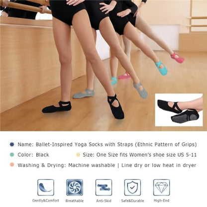 Ozaiic Pilates Socks for Women Non Slip Grip Yoga Barefoot Indoor Workout - color: Black-2 Pairs