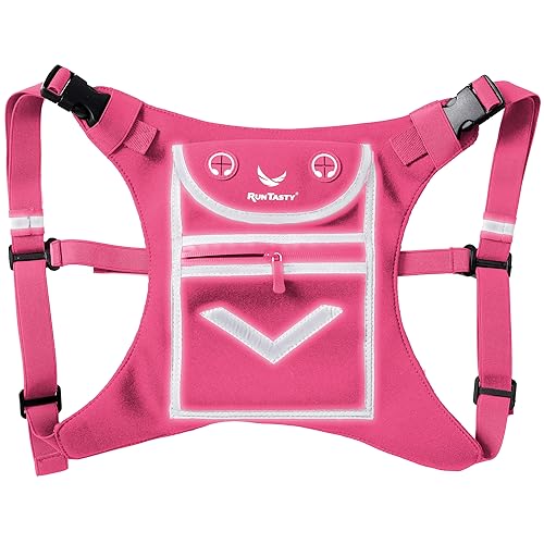 Running Mini Backpack Vest for Men & Women - Hi-viz gear, Holds Valuables, any Phone - Ideal for Fitness, Walking, Cycling! - color: Hot Pink