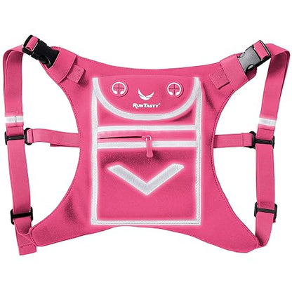 Running Mini Backpack Vest for Men & Women - Hi-viz gear, Holds Valuables, any Phone - Ideal for Fitness, Walking, Cycling! - color: Hot Pink