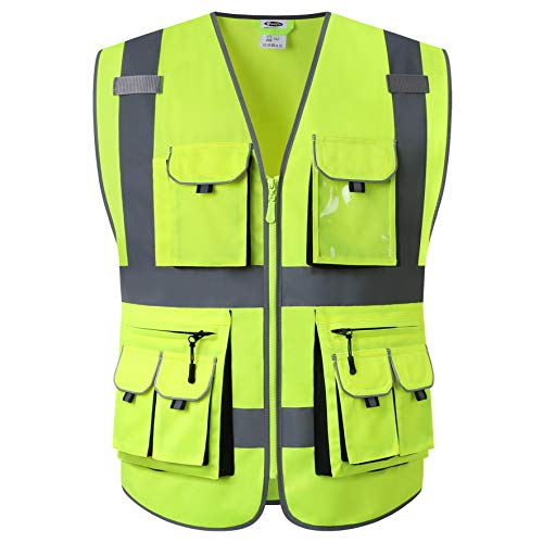 JKSafety Hi Vis Safety Vest for Men Women WIth 10 Pockets JK88 Yellow M - color: Yellow, size: Medium